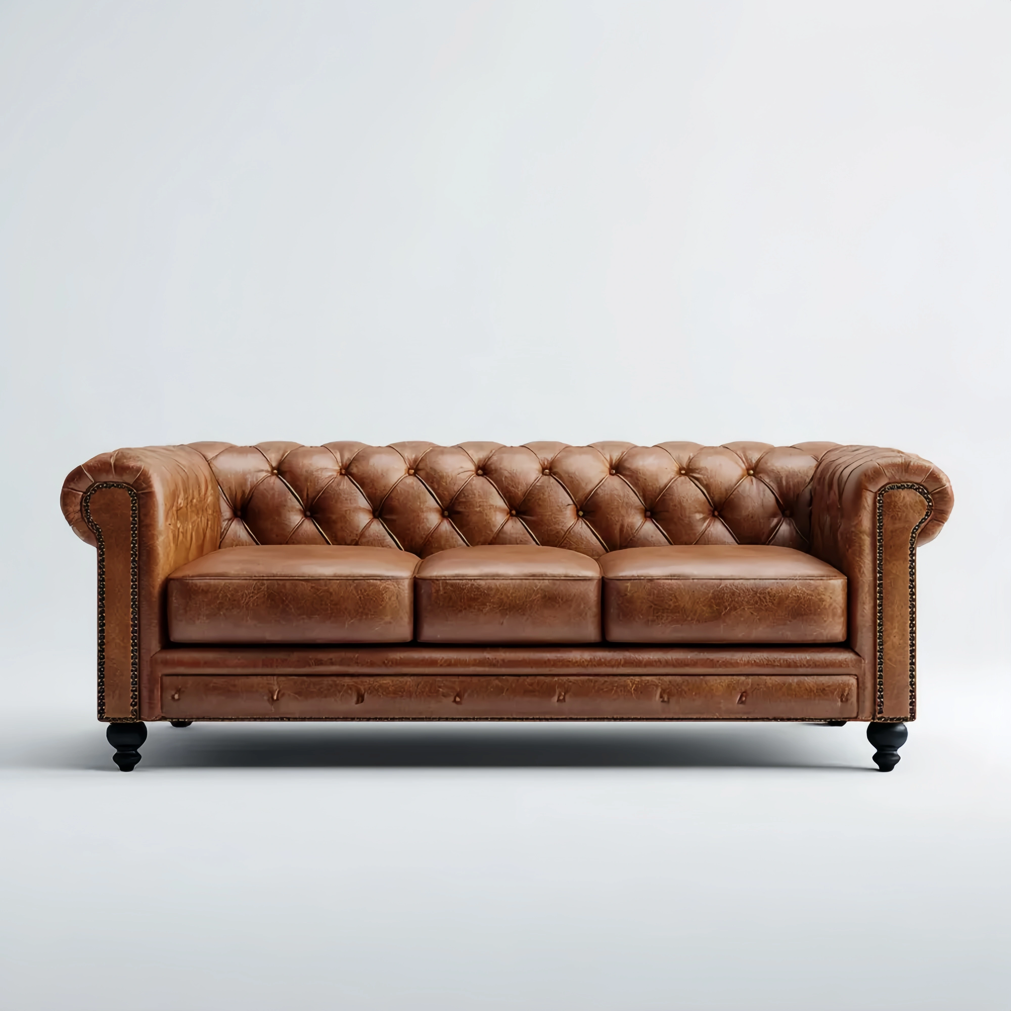 3-Sitzer-Ledersofa (220x95x75 cm) Vintage-Design Braun