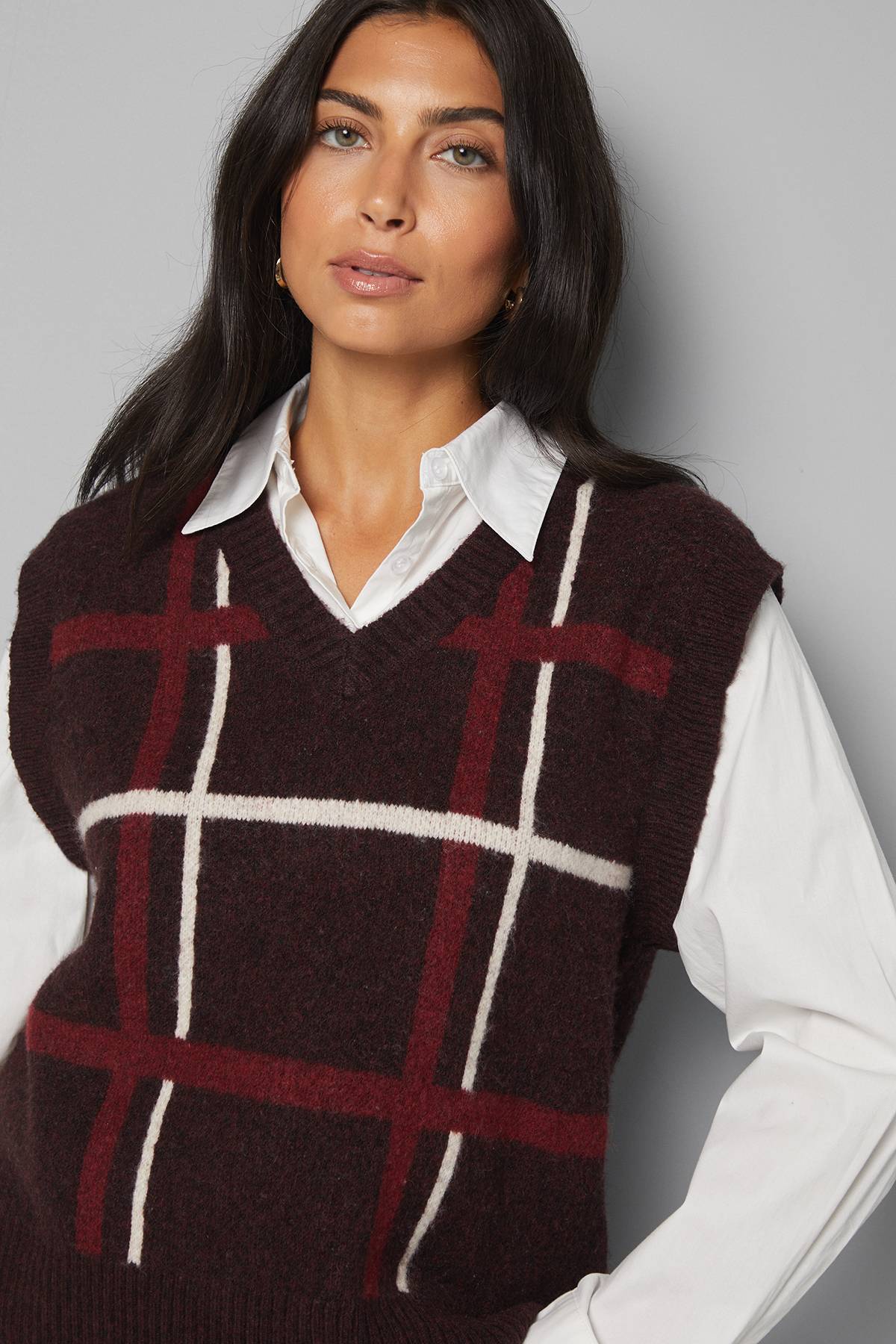 Wallis Gilet Tricoté à Carreaux 2 en 1
