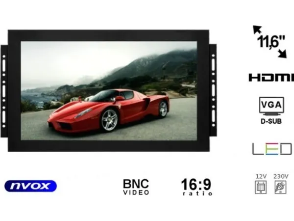 Nvox open frame ips led 12 tommer skærm med vga hdmi bnc av-indgang
