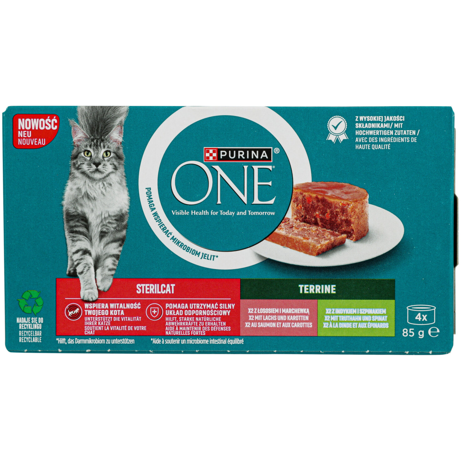One Katzenfutter Terrine Sterilcat Lachs & Truthahn 4x85g