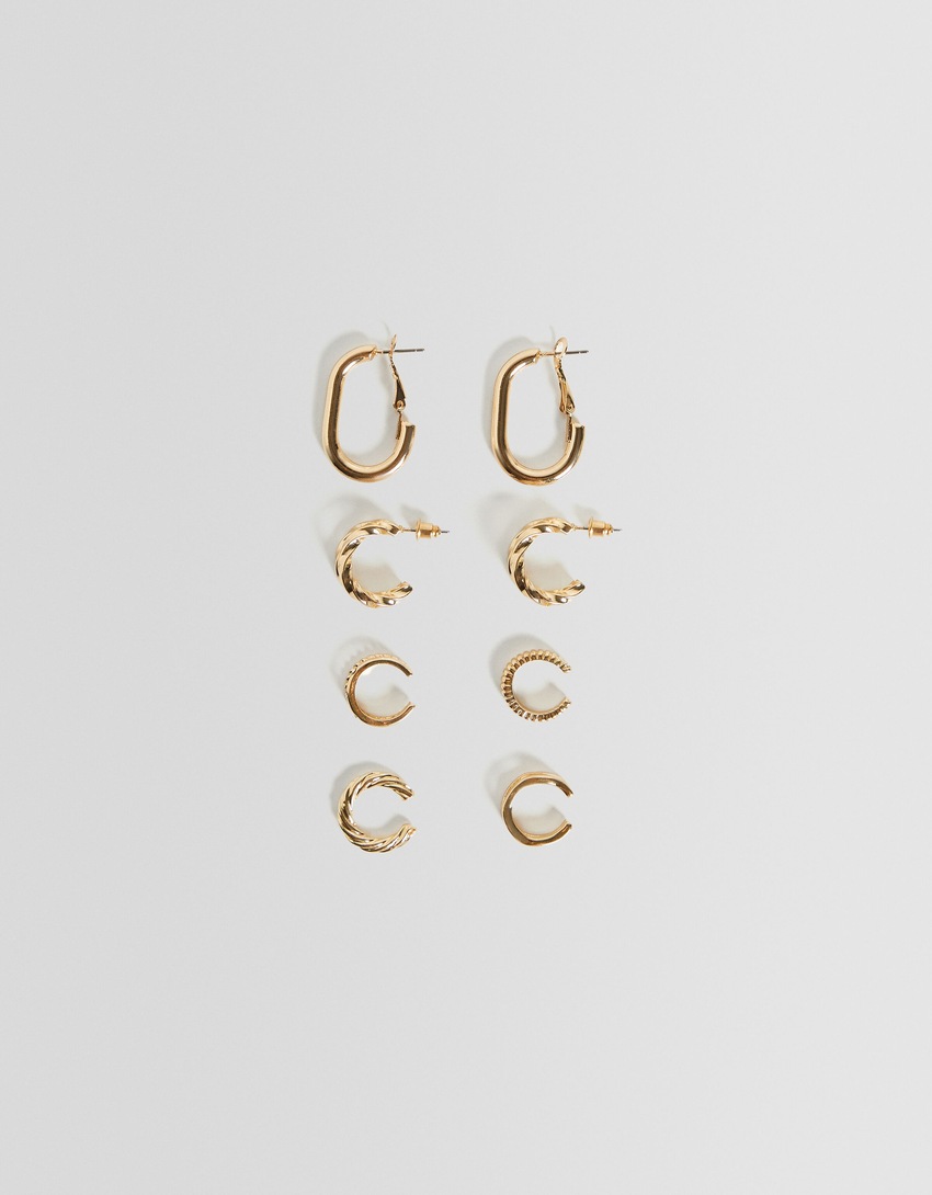 Conjunto com 2 brincos de argola e 4 brincos de pressão.