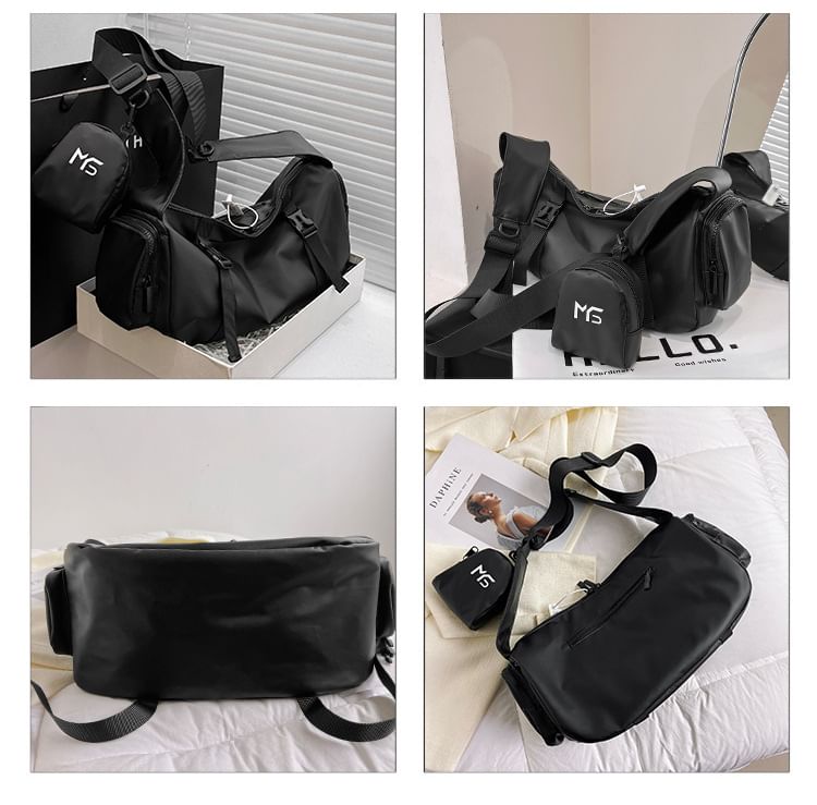 Hikuozy - Set: effen nylon crossbodytas met gesp + etui