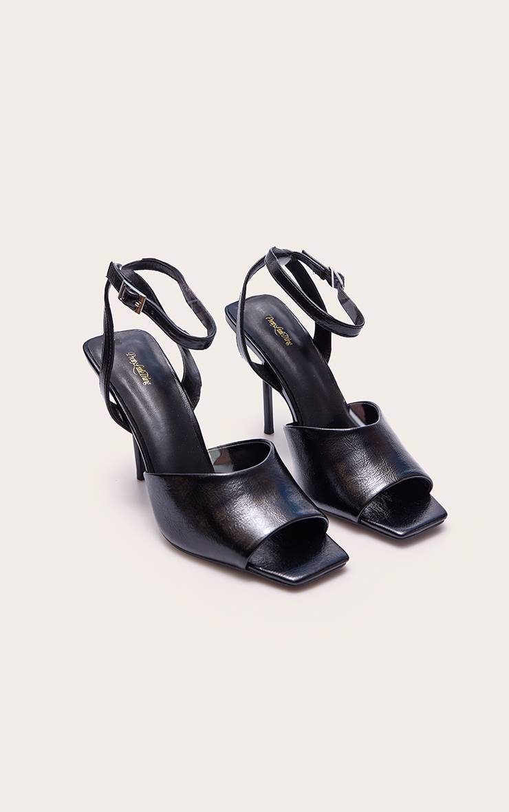 Noir Sandales À Talons Bout Carré Effet Froissé