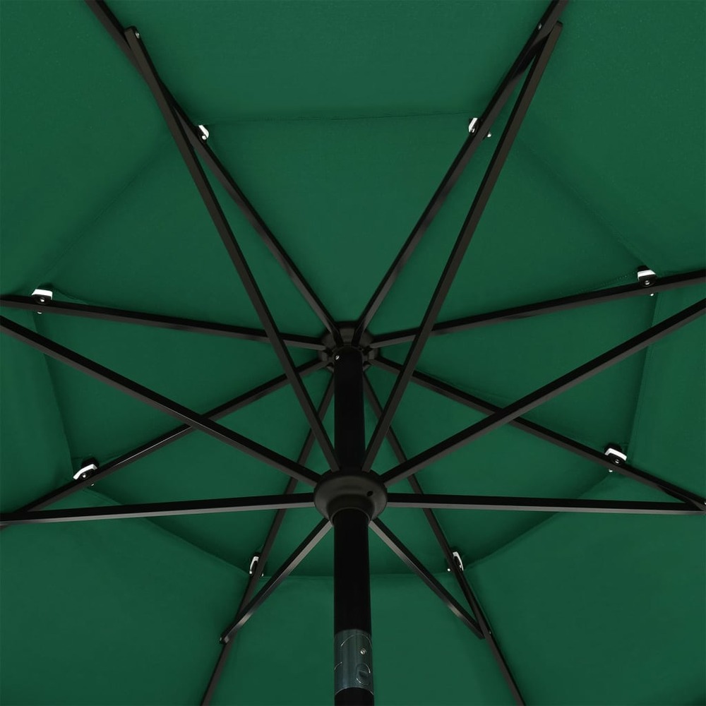 Parasol mobilier de jardin à 3 niveau x avec mât en aluminium 3,5 m vert