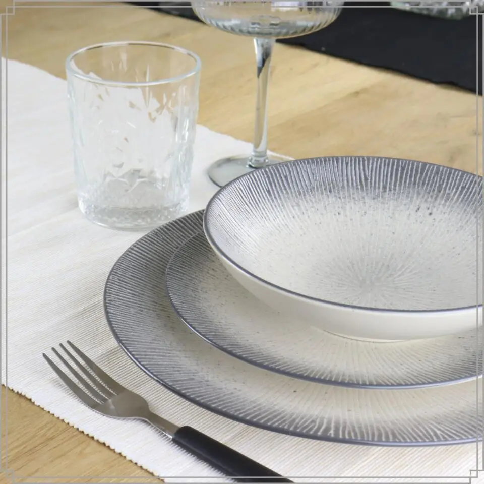 OTIX Dessert Ontbijt Bordenset 12 Persoons Zwart Taupe 21cm Keramiek TULIP