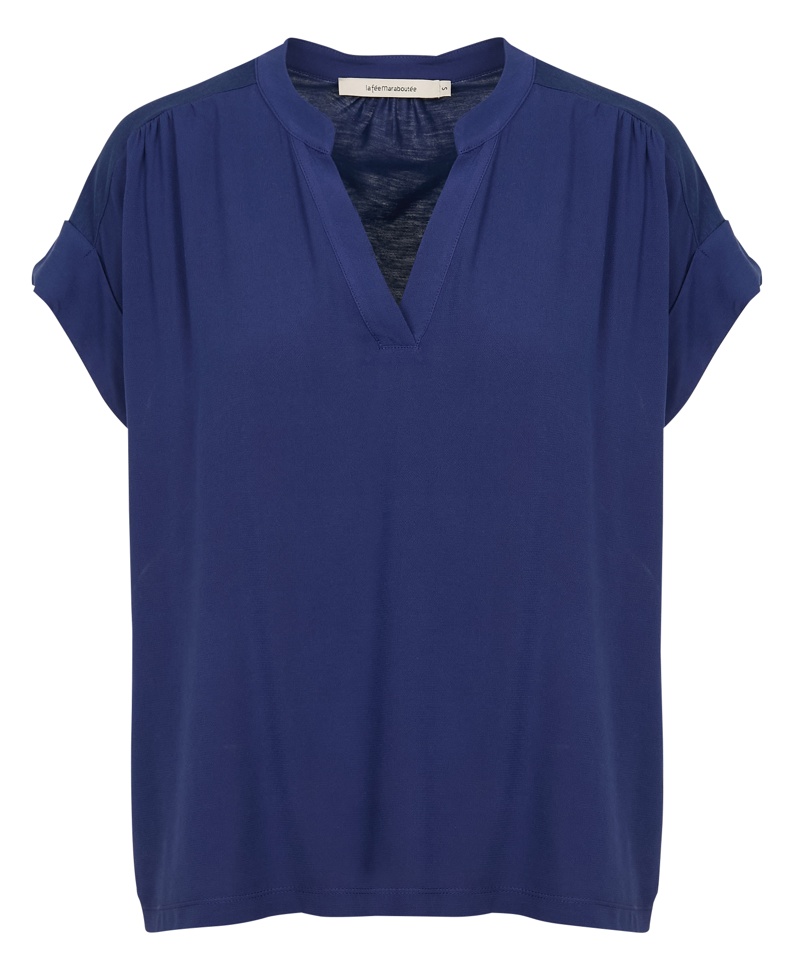 Tee-shirt ample col V bi-matières | Bleu