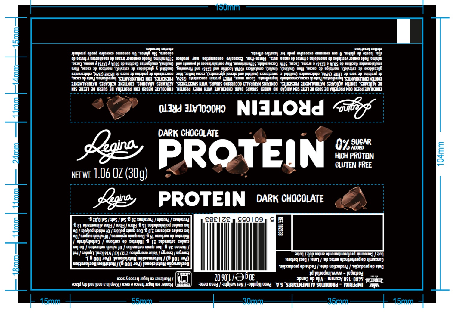 CHOCOLATE REGINA NEGRO 51% PROTEICO 30G