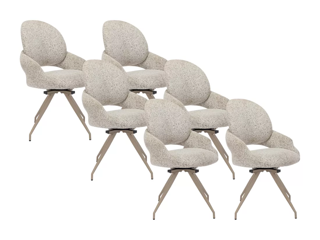 Lot de 6 chaises pivotantes en tissu tweed et métal taupe - Crème - VALIANA