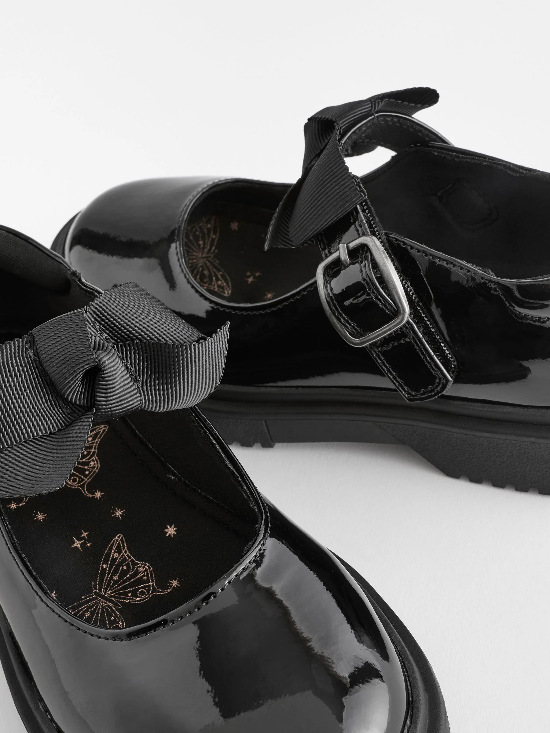 Zwart lak - Mary Jane-schoolschoenen met strik en dikke zool