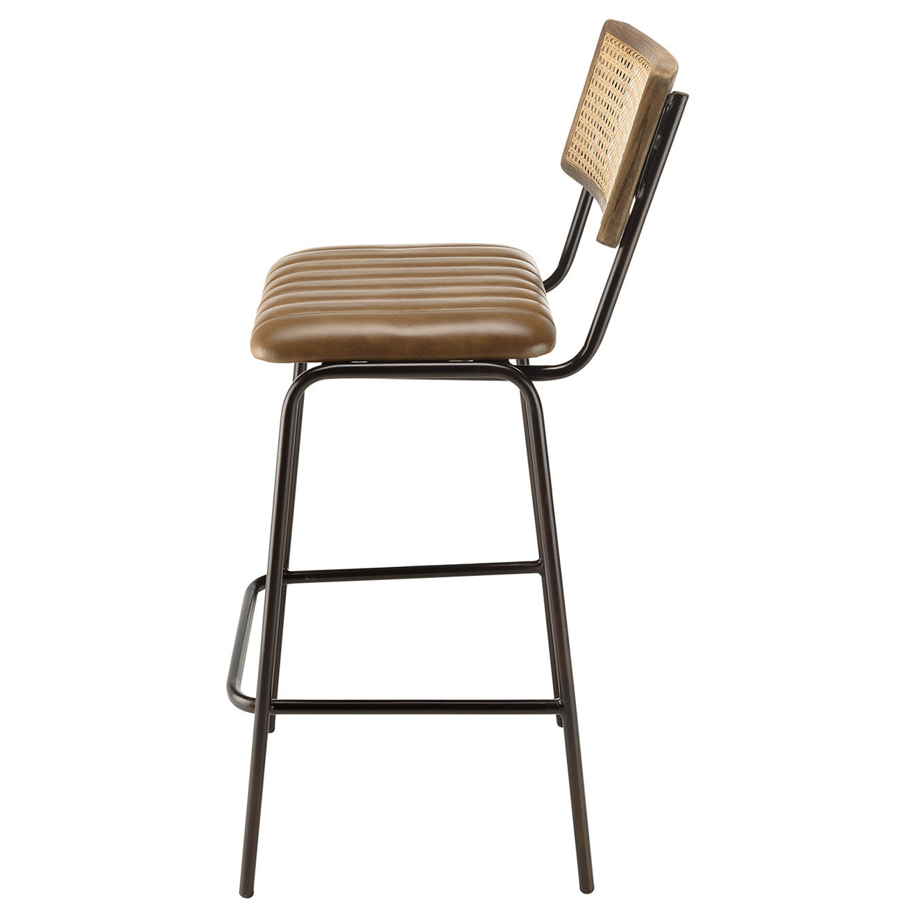 Macabane 2 Tabourets de bar assise matelassée en Cuir rotin/noir - 45x55x104 cm