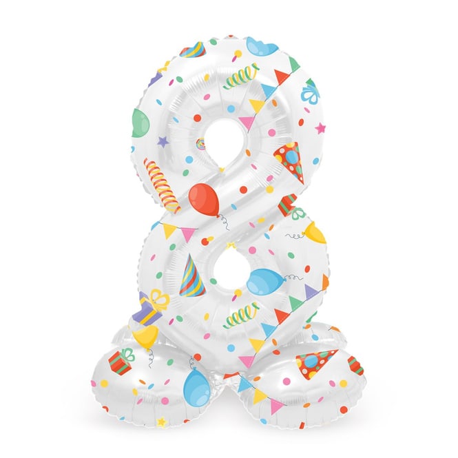 Folienballon - 8 - selbststehend - Joyful - weiß/bunt - ca. 72 cm hoch