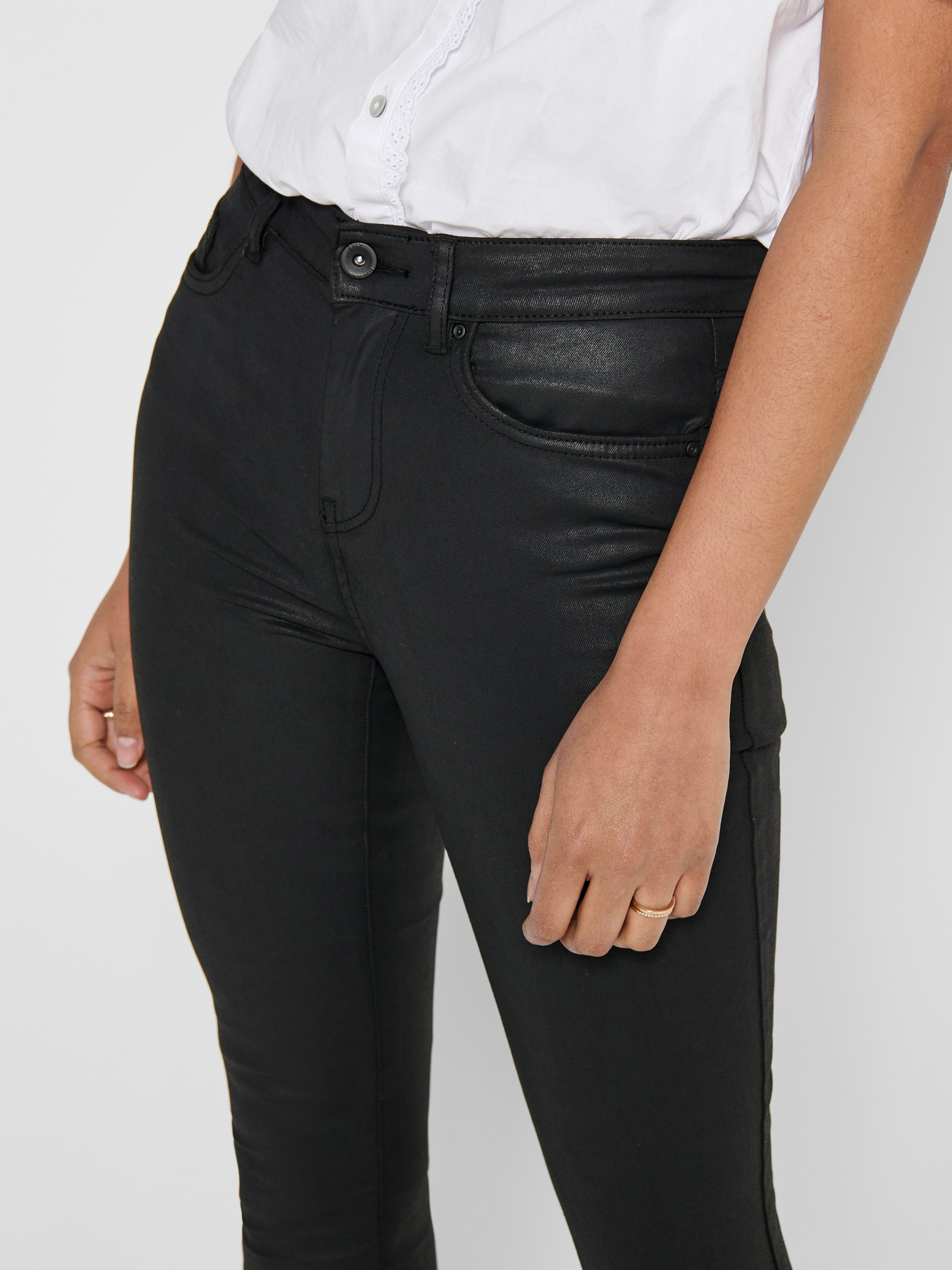 ONLHUSH Mittlere Taille Skinny Fit Hose in Lederoptik Black