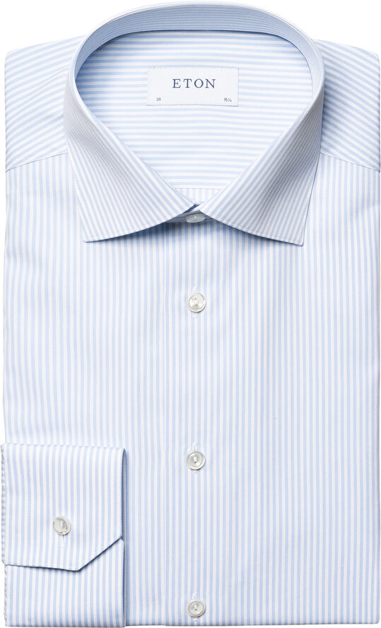 ETON Contemporary Fit Light Blue Bengal Striped Elevated Poplin Shirt Lyseblå