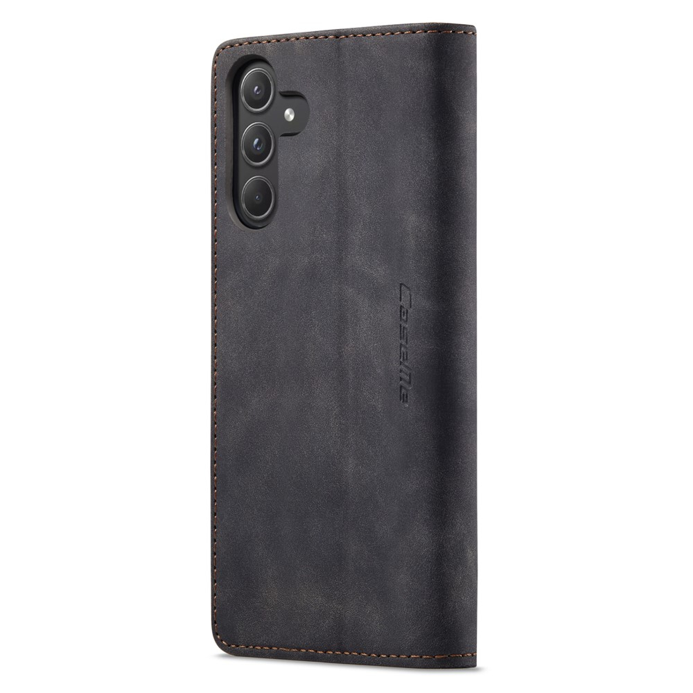 Samsung Galaxy A55 Leder Tasche Flip Wallet Etui mit Kartenfächern - Schwarz