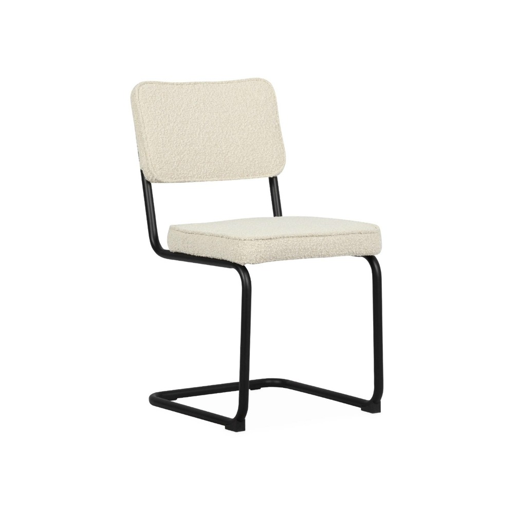 Lot de 2 chaises cantilever bouclette texturée blanc cassé. Maja. L46 x p54.5x h84.5cm