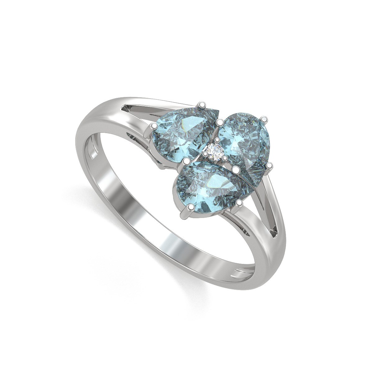 Bague ADEN Or 585 Blanc Aigue-Marine et diamants 2.5grs