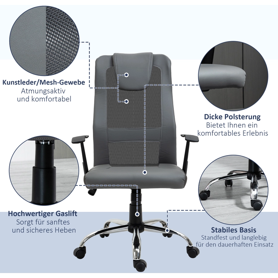 Vinsetto Bürostuhl ergonomisch grau