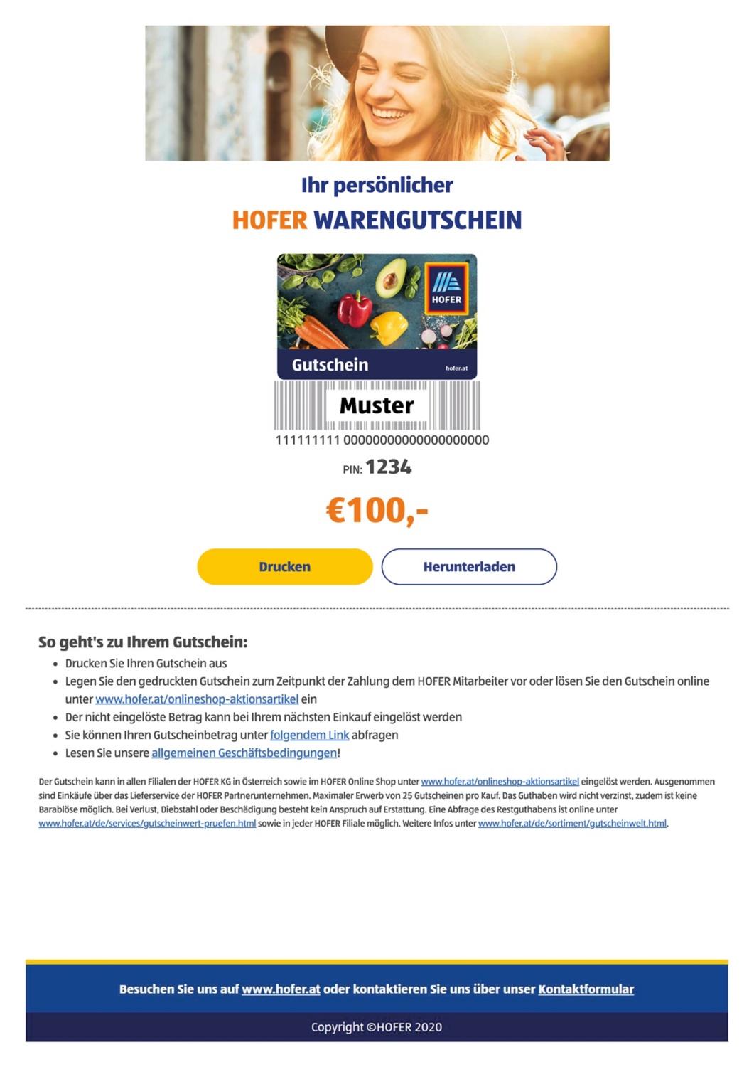 HOFER Warengutschein € 100 (per E-Mail zum Ausdrucken)
