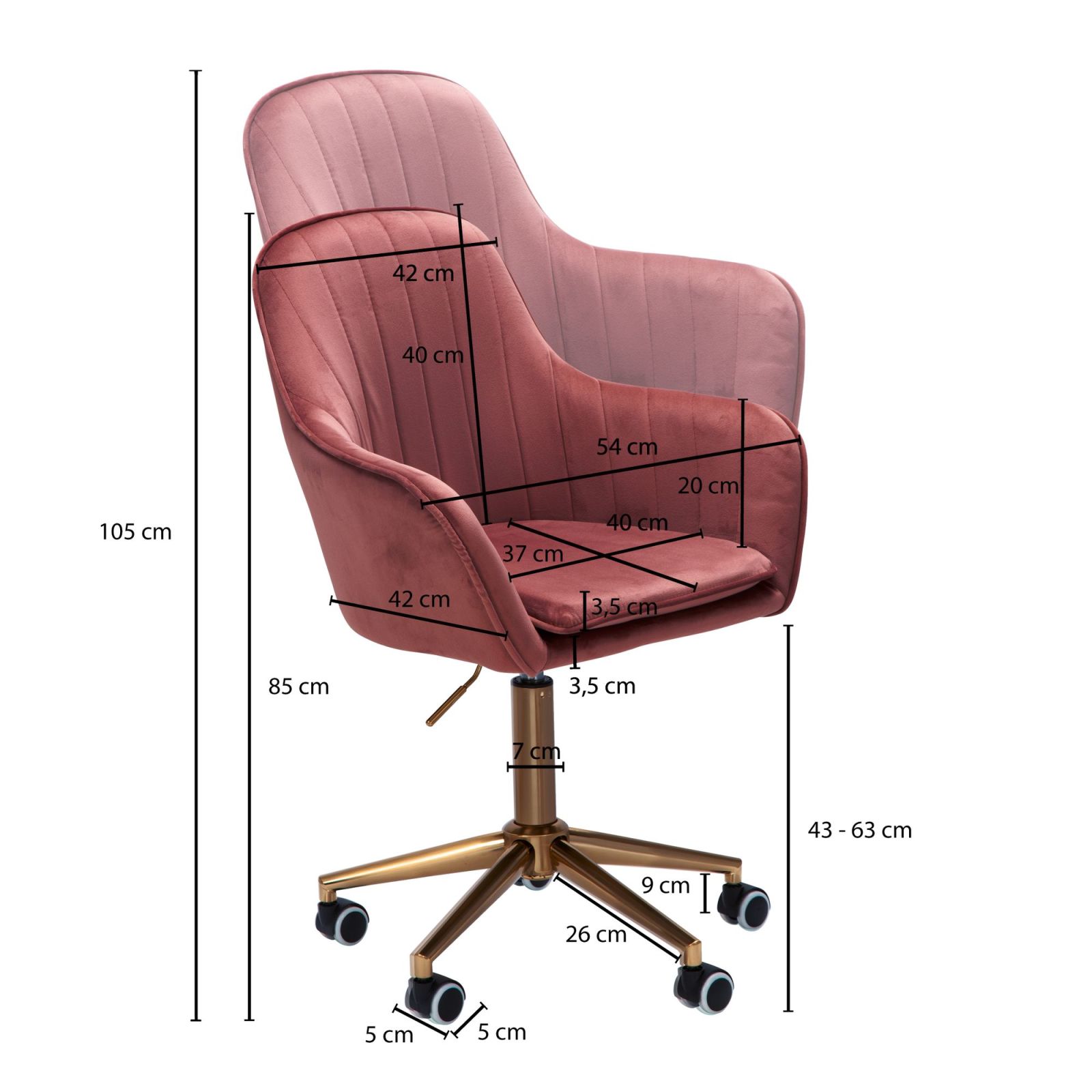Schreibtischstuhl - rosa - Samt - höhenverstellbar