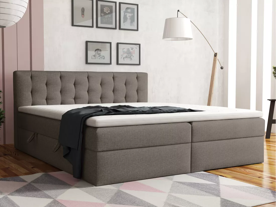 LIT BOXSPRING avec surmatelas Merano 200x200 cm, gris foncé