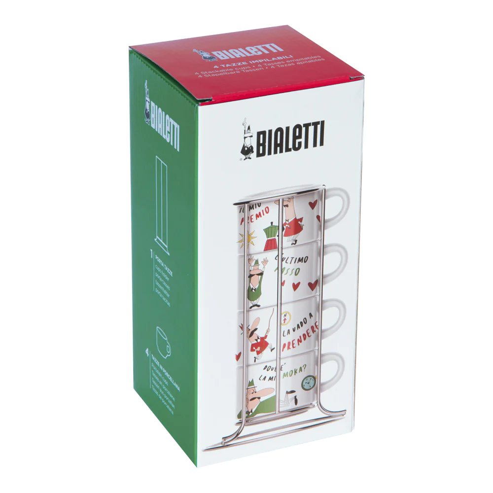 Set de 4 tasses à expresso empilables Italia avec support Bialetti