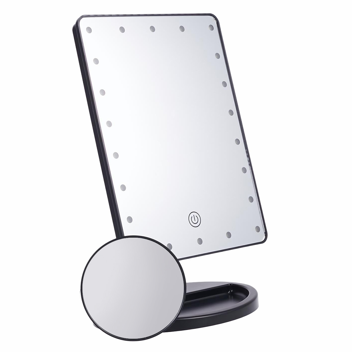 Dimmbarer USB Makeup LED Schminkspiegel mit Touch-Sensor / 10-fach Vergrösserung (360 Grad Drehbar) - Schwarz