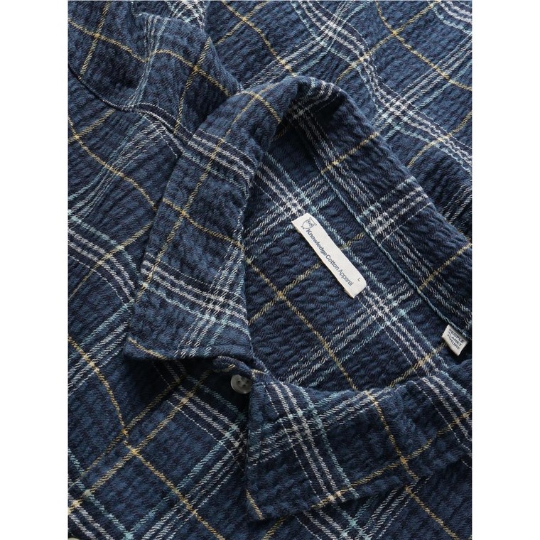 KnowledgeCotton Apparel Box Fit Seersucker Short Sleeved Shirt Blue Check