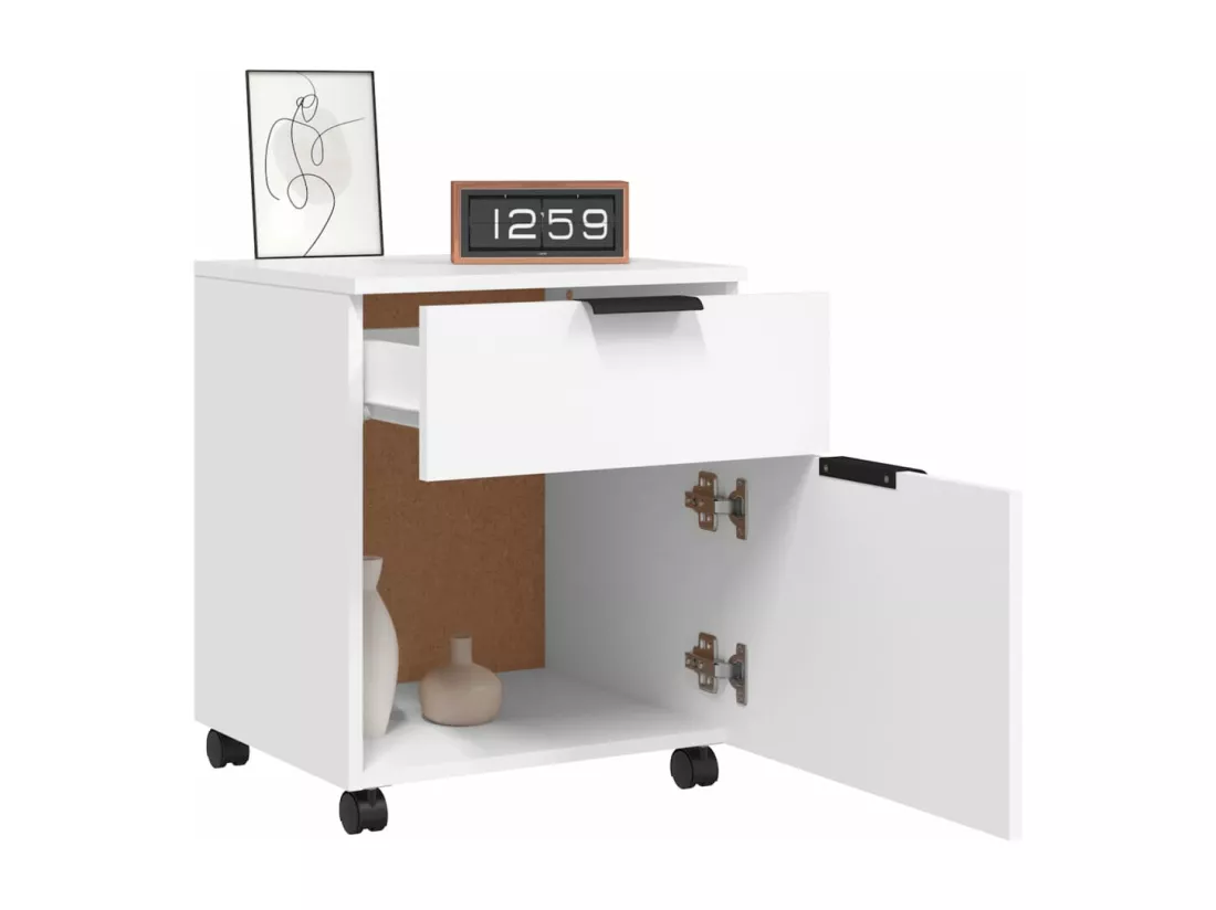 Classeur mobile avec roues Blanc 45x38x54 cm Bois d'ingénierie