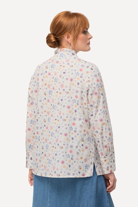 Bluse, Blüten, Kelchkragen, Langarm