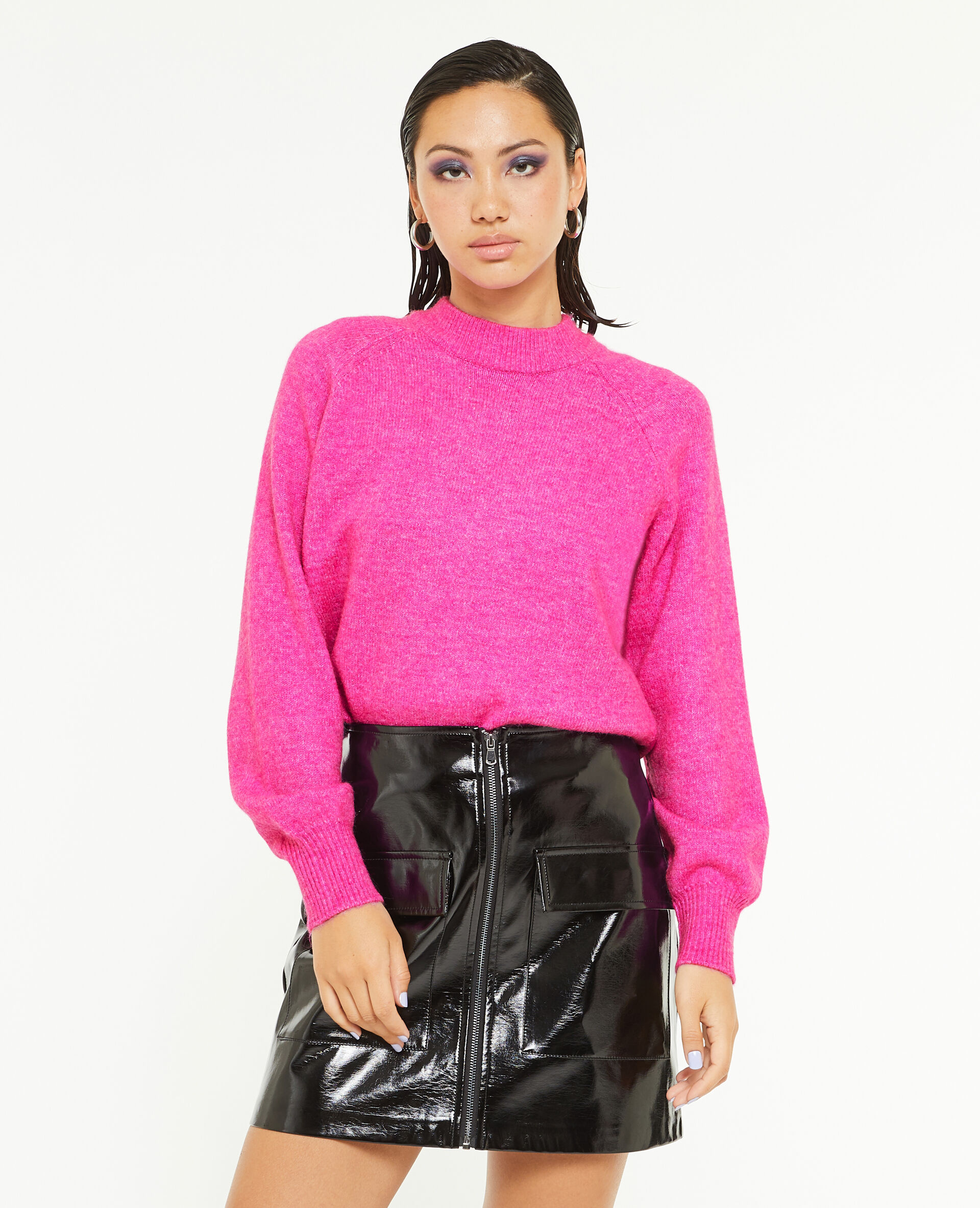 Pull col rond avec laine - Rose