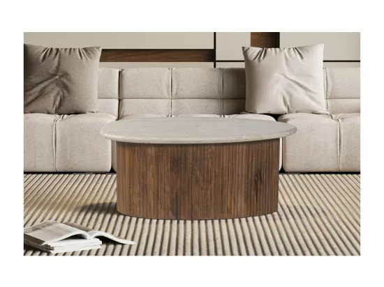 Table basse en bois massif collection DELHI 90cm - Style ethnique et design
