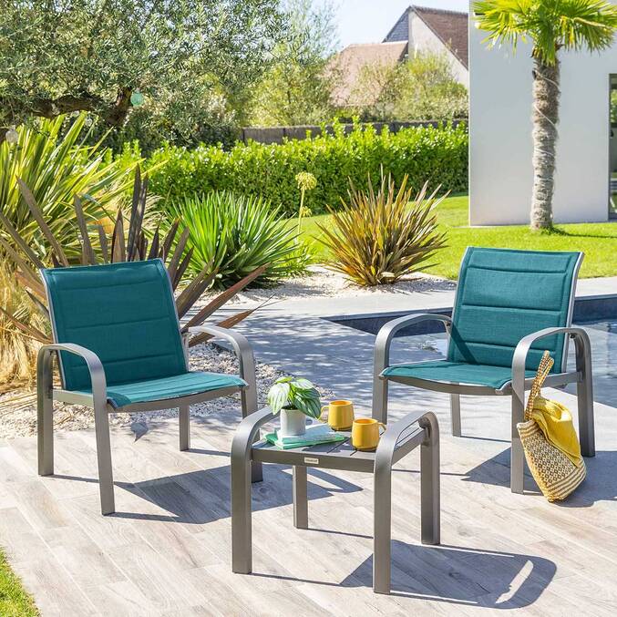 Salon de jardin duo ELYN Bleu canard & Graphite