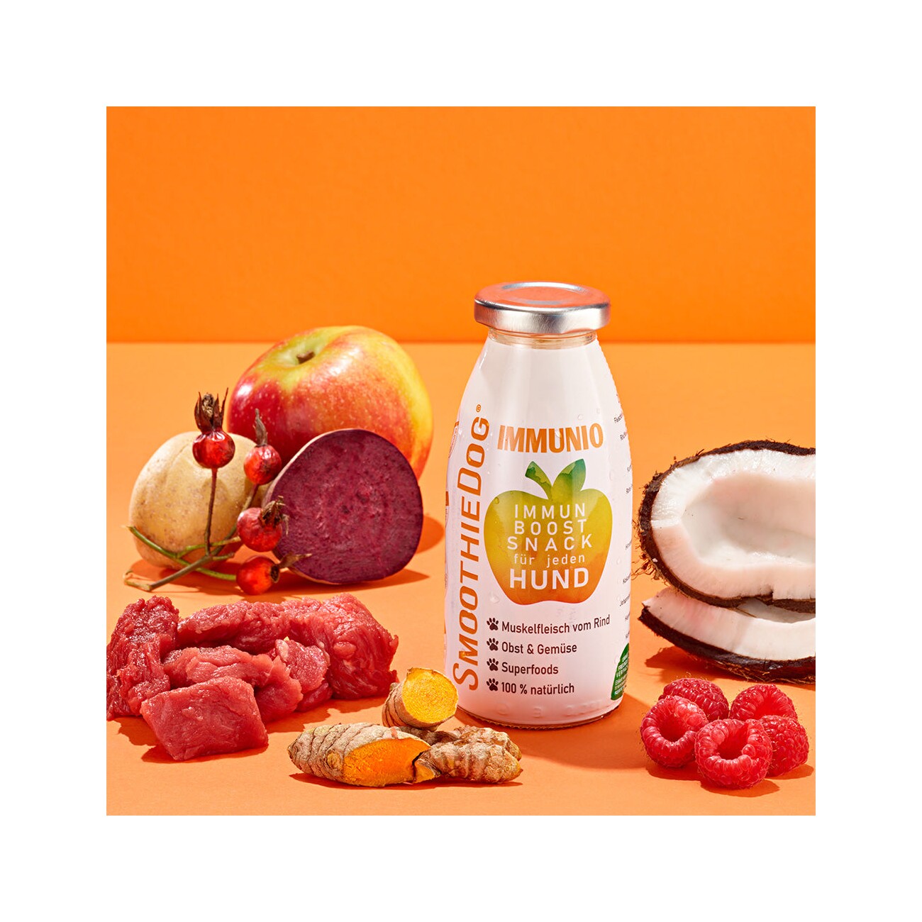 SmoothieDog Trinkpause (Ente) 3x 250 ml + Immunio (Rind) 3x 250 ml + Schleckball