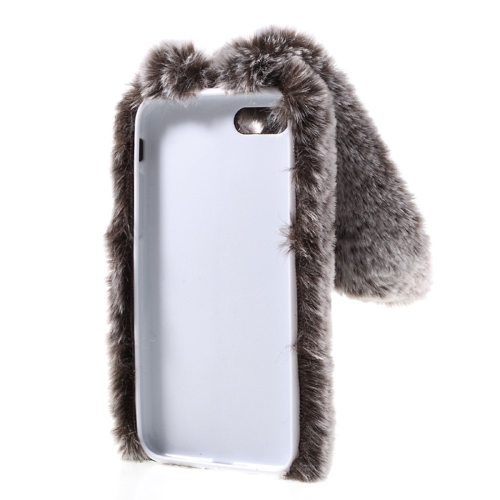 iPhone SE (2022/2020) / 8 / 7 3D Gummi Plüsch Case Hülle Bunny mit Flauschigen Hasenohren - Braun