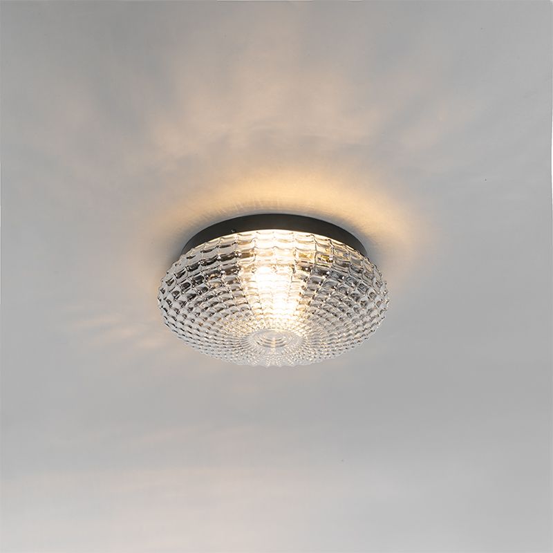 Klassieke plafondlamp zwart met smoke glas 30 cm IP44 - Nohmi