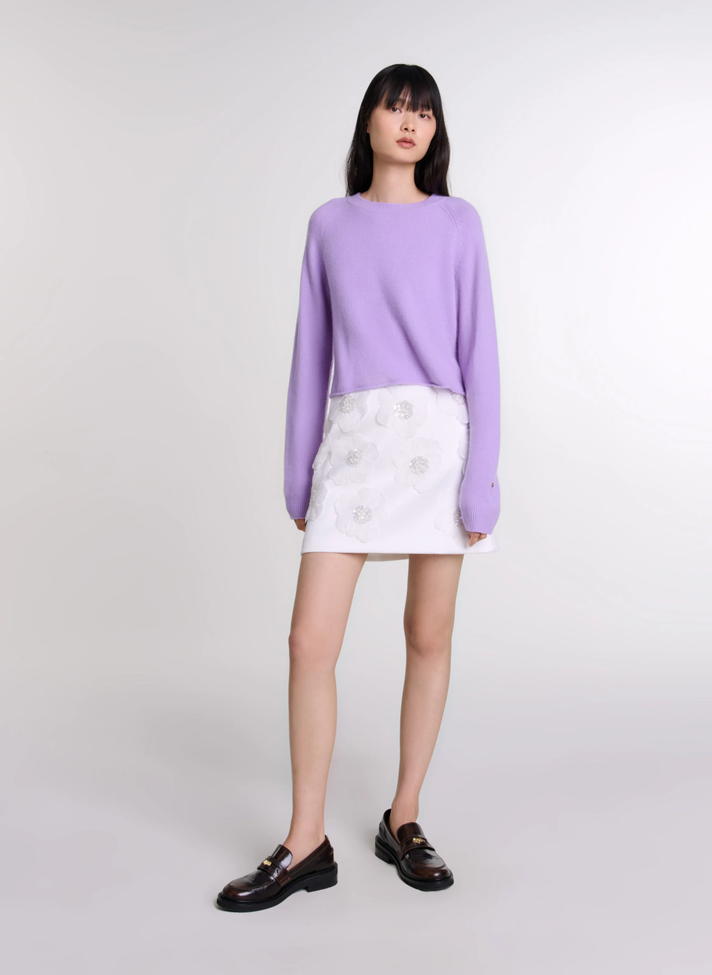 Pull court en cachemire mélangé | Violet