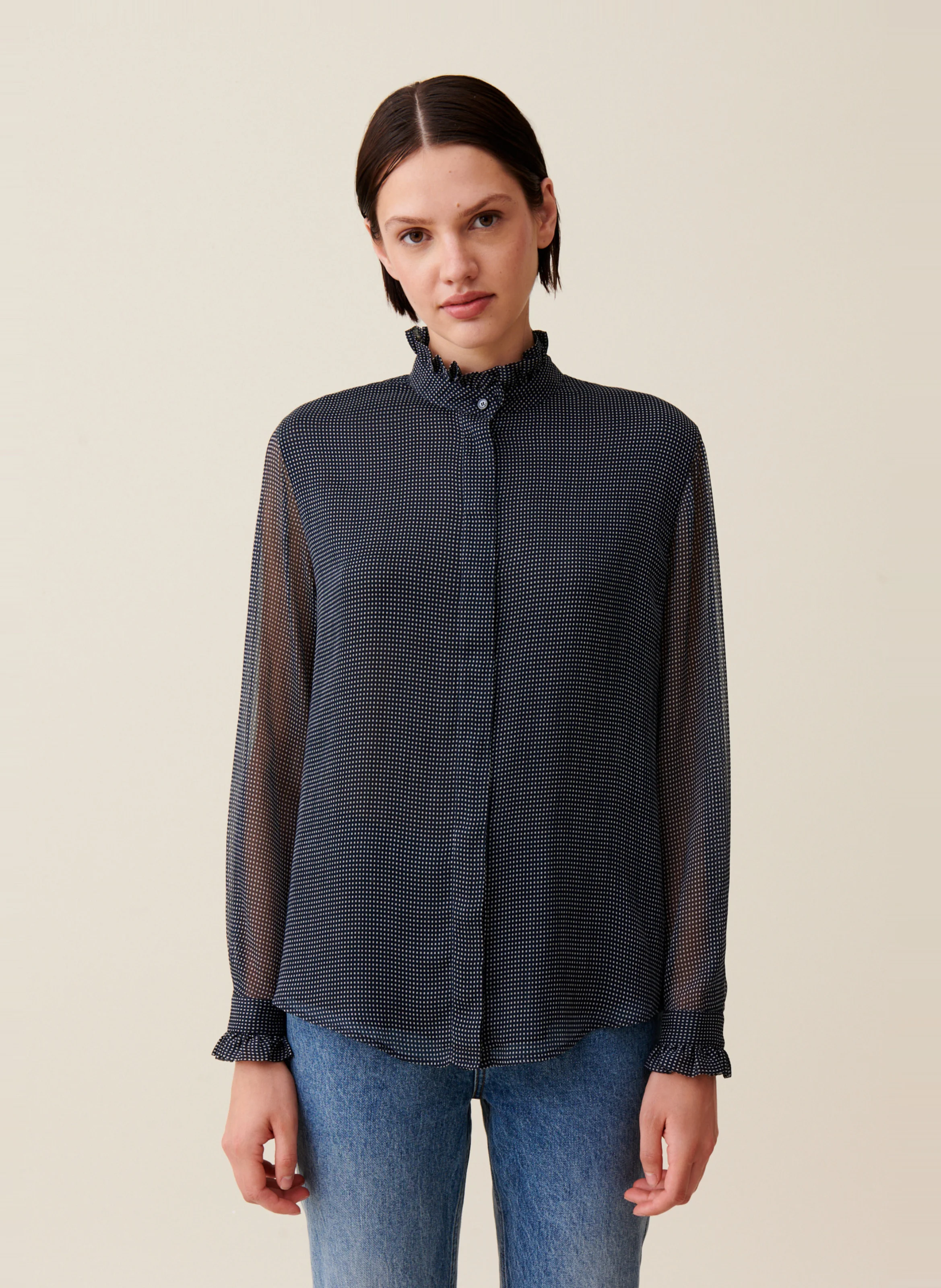 Chemise fluide à petits carreaux | Bleu