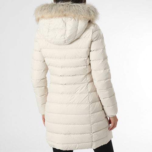 Doudoune Longue Capuche Fourrure Femme Essential 9060 Beige Clair
