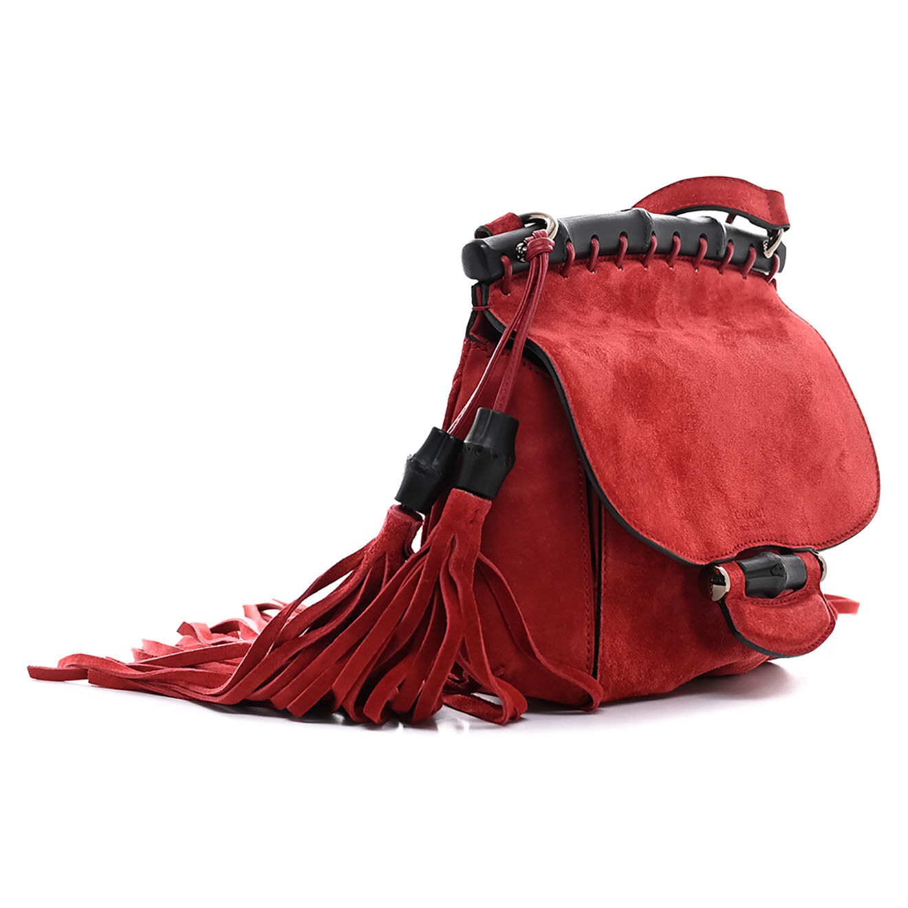 Gucci Sac bandoulière à franges Suede rouge - Très bon état - L.20 cm