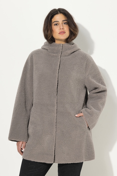 Teddyjacke, A-Linie, angeschnittene Kapuze
