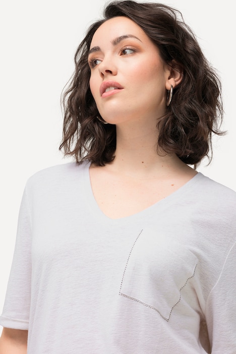 T-Shirt, Struktur, Brusttasche, V-Ausschnitt, Halbarm