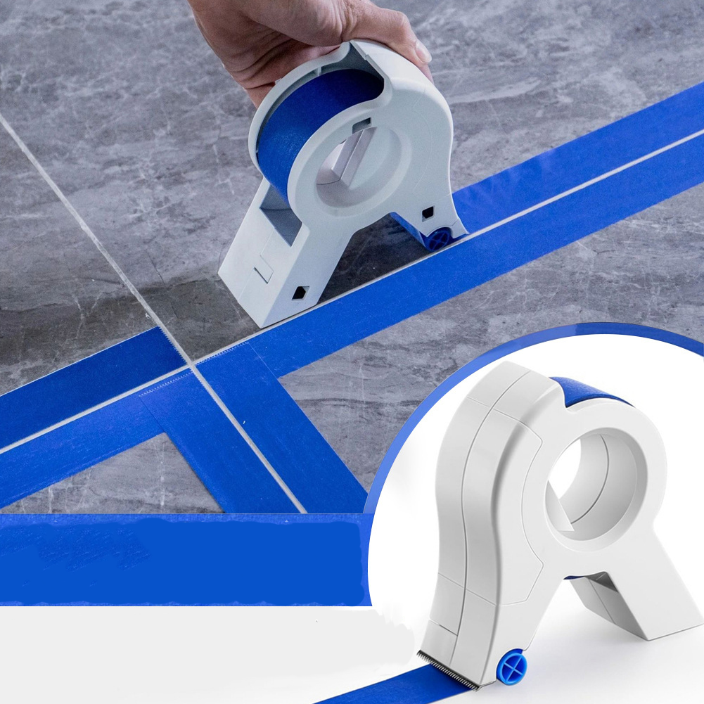 Malerband Handabroller Klebeband Dispenser Malerkrepp Tape Spender für 35mm Rollen inkl. Klebebandrolle - Weiss / Blau