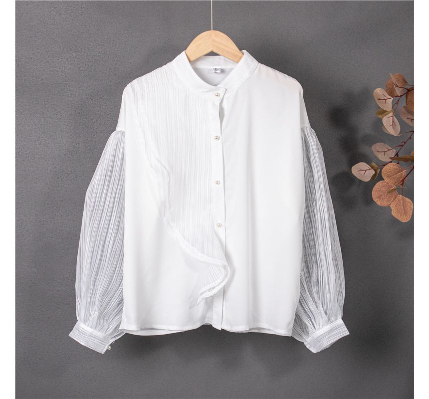 Brigitte - Blouse met lange mouwen, col, effen doorschijnend paneel en knoopjes