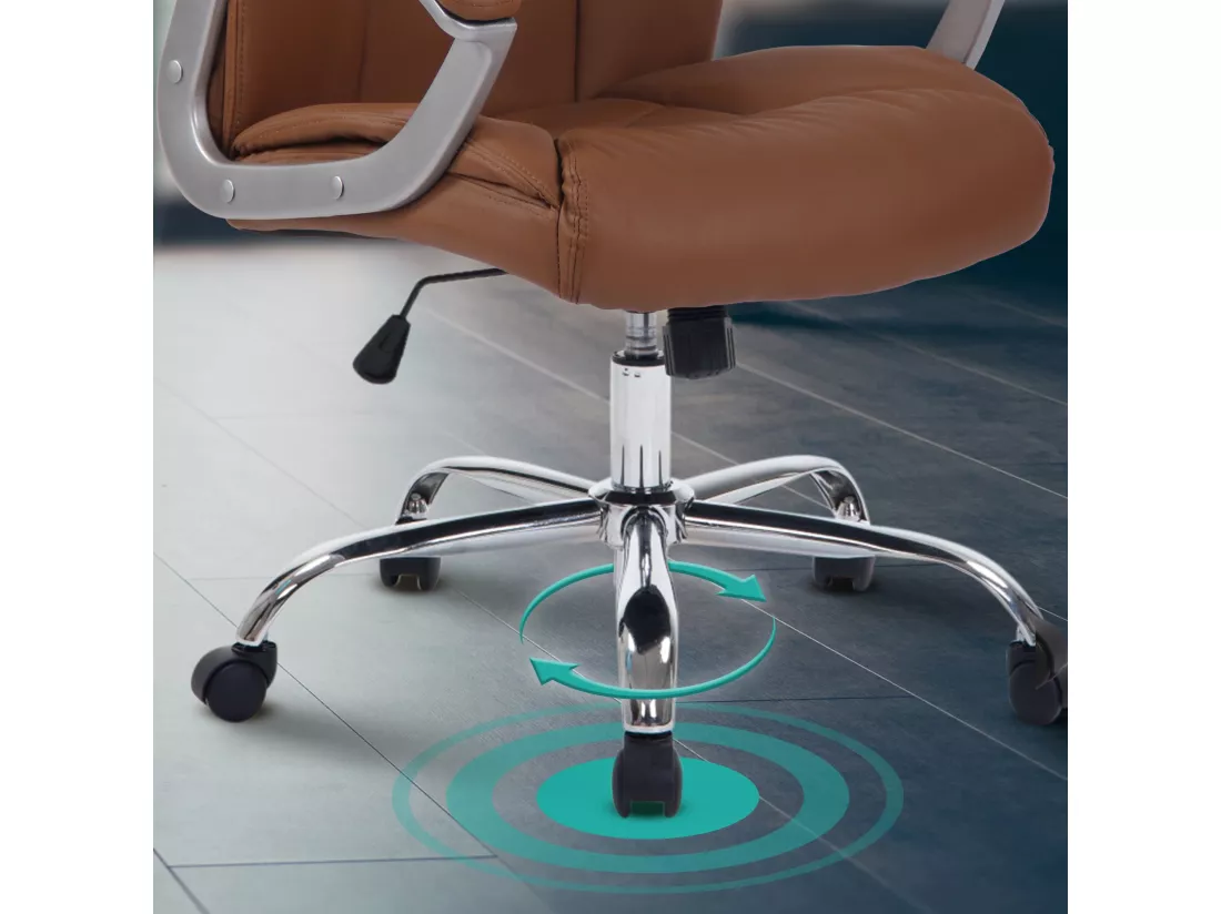 Chaise de bureau - Similicuir & Métal chromé - Marron clair - XXL Rodeo