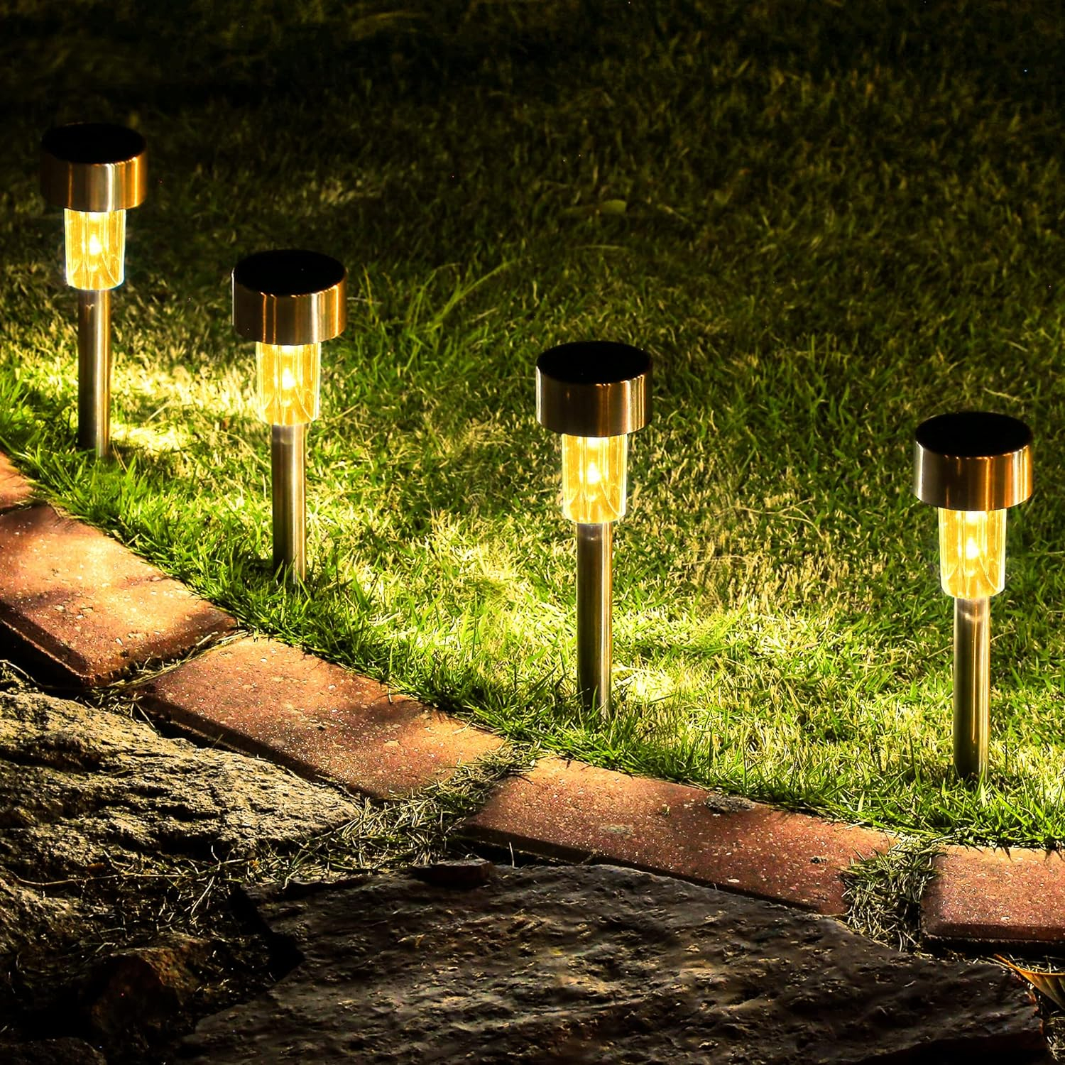 (Ø4.5x29.5cm) Edelstahl LED Solar Lampe Outdoor Gartenleuchte Wegbeleuchtung IP44 - Warmweiss