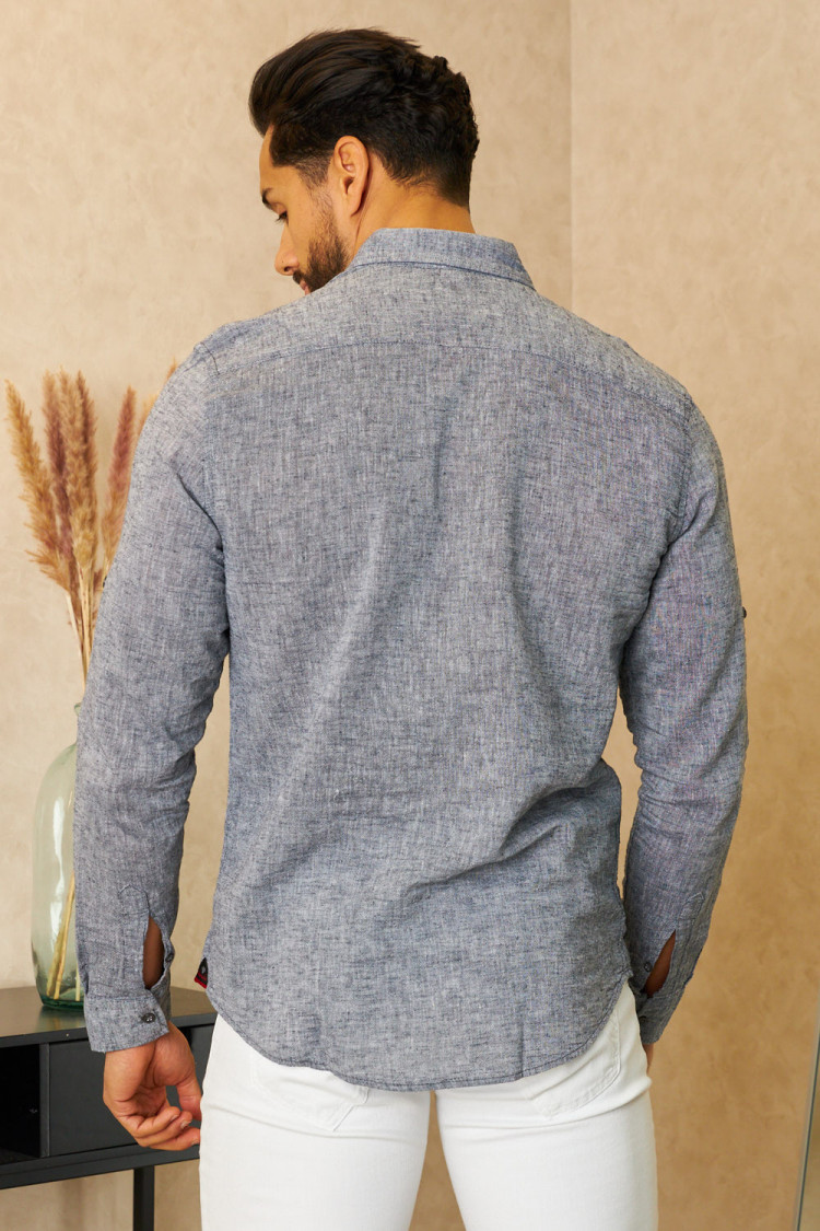 Chemise en lin gris chiné manches longues