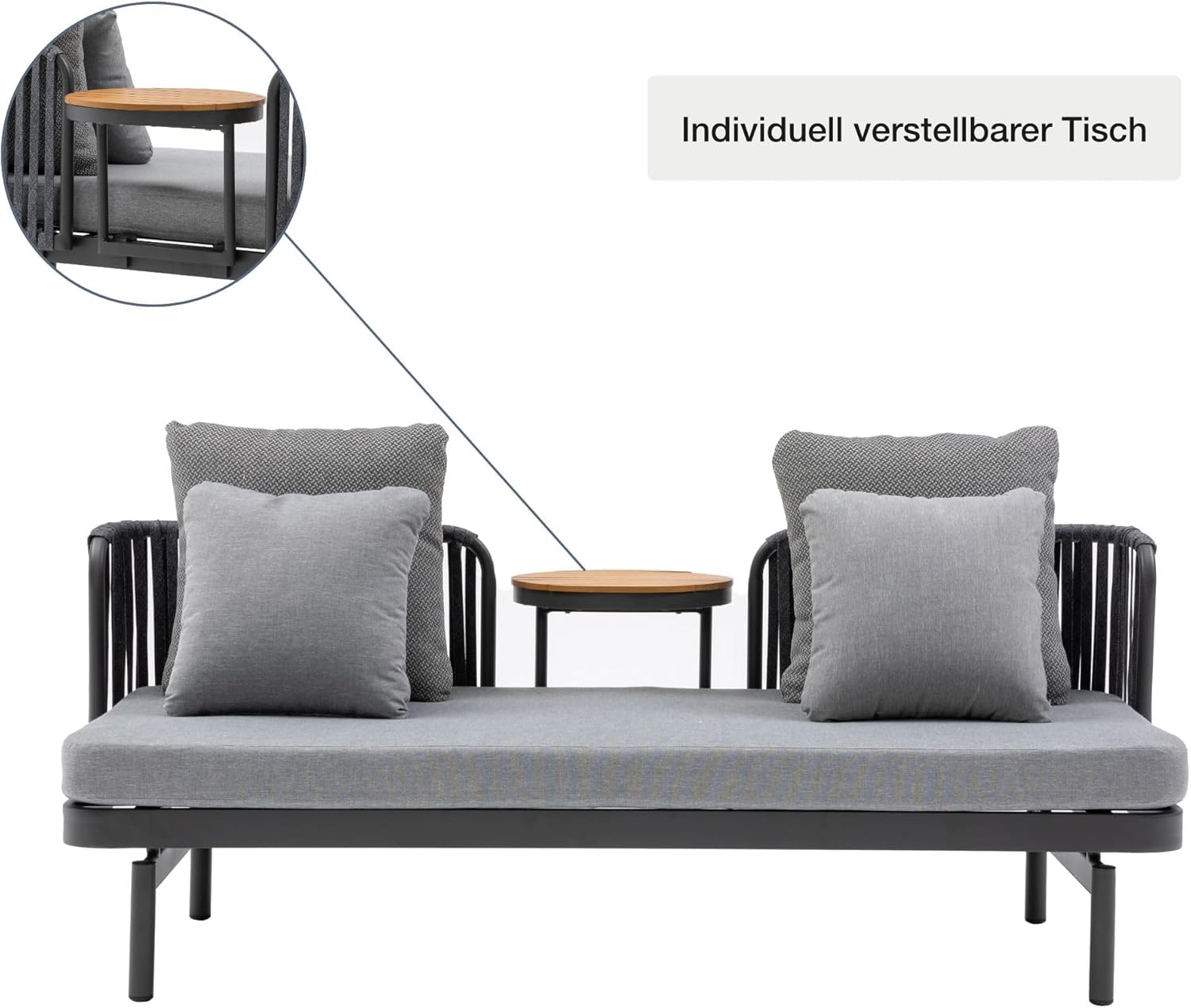 LC Garden »Loungano« Lounge Sofa Rope Multifunktionssofa inkl. Tisch verstellbar Polstergarnitur (Anthrazit)