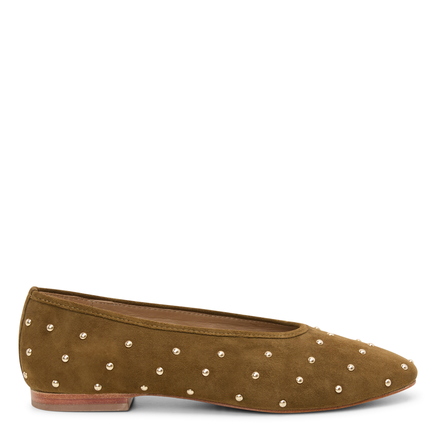 CORALIE - Ballerines à clous en cuir velours | Kaki