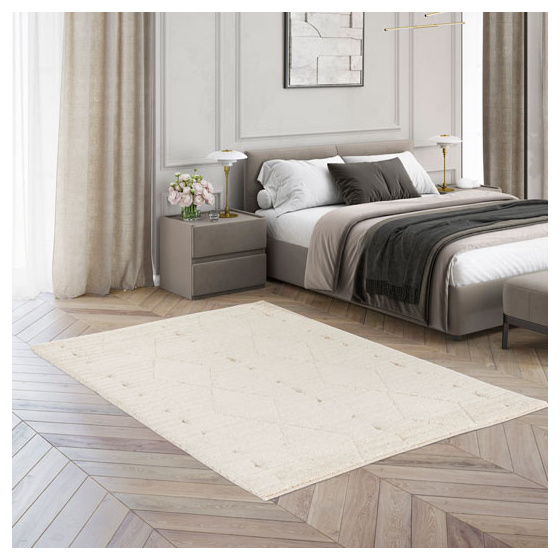 Tapis de salon graphique en relief - ilyes - blanc crème - 160 x 230 cm
