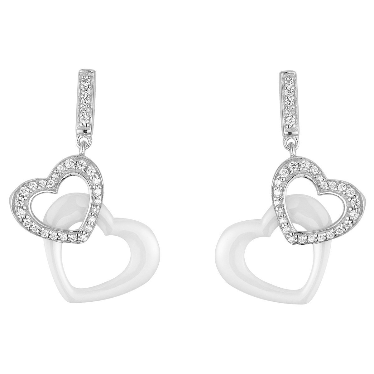 Boucles d'oreilles pendantes en Argent 925 millièmes et céramique - blanc brillant